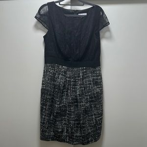 Jessica Simpson Short-Sleeve Lace Bodice Tweed Skirt Dress Black & White